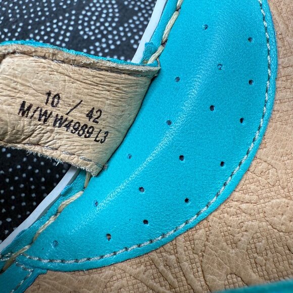 Born Womens Leather Sandals Size 10 Turquoise Open Toe Slide Wedge - Picture 5 of 8